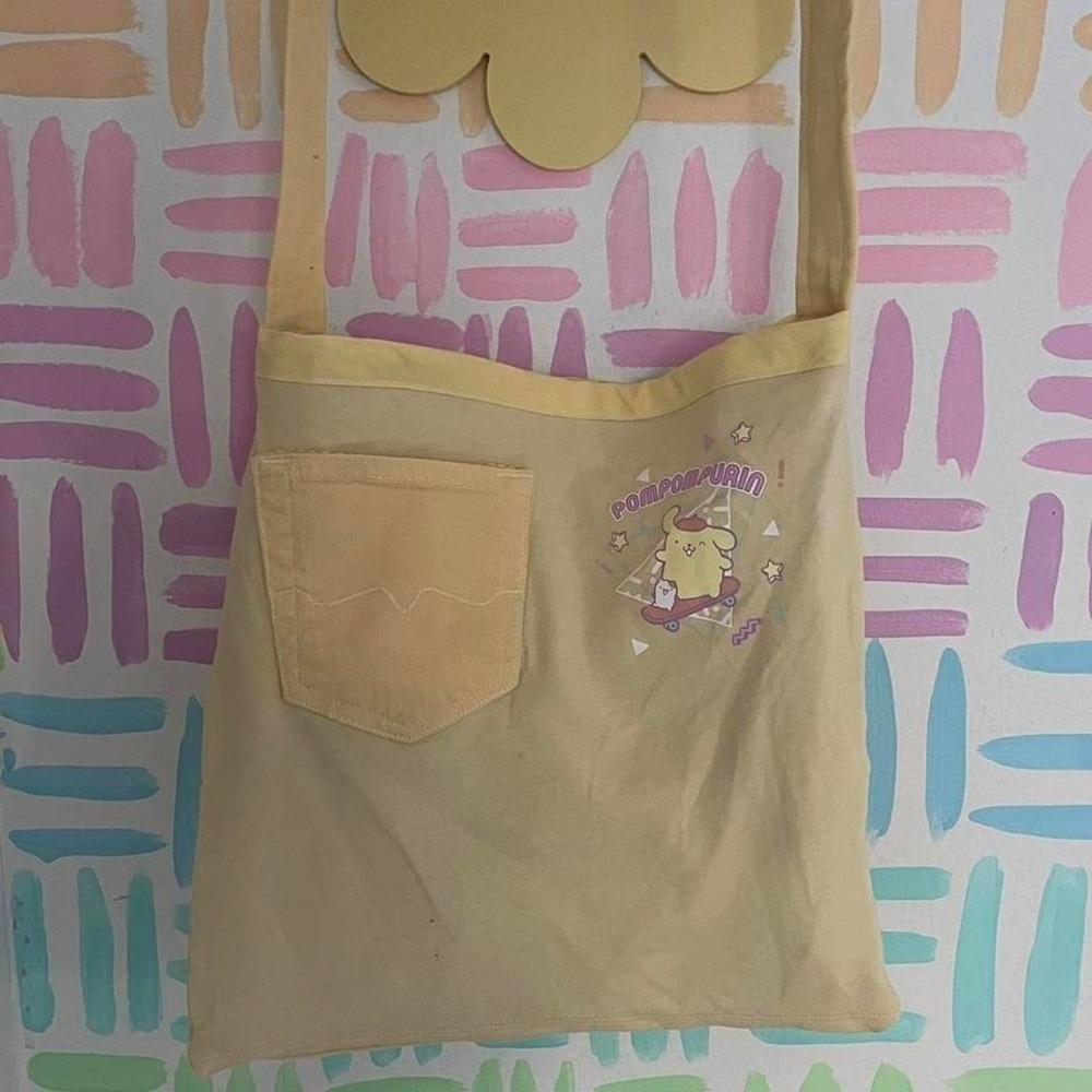 Pompompurin handmade and upcycled yellow tote bag!